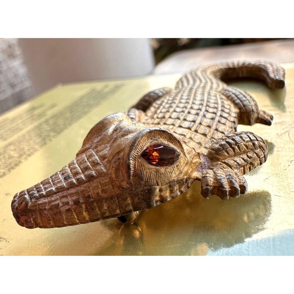 Vintage Maresco Crocodile Brooch Pin Alligator Topaz Crystal Glass Eyes …